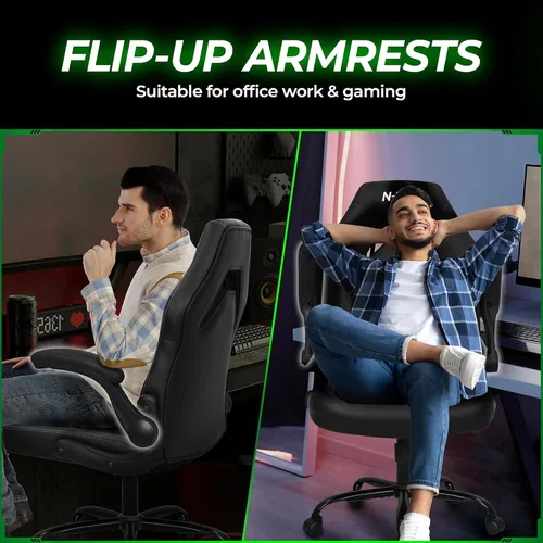 Miniatura 6 de N-GEN GAMING Silla de escritorio para videojuegos ergonómica con soporte lumbar, altura ajustable, brazos abatibles y ruedas giratorias con diseño