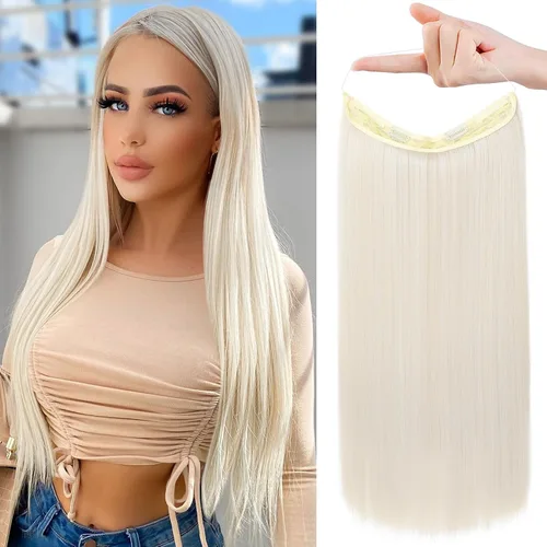 Miniatura 14 de REECHO - Extensiones de cabello con alambre invisible y con cintillo transparente, tamaño ajustable, clips seguros extraíbles, cabello lacio, diseño