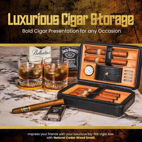 Miniatura 7 de Estuche para humidor de cigarros de viaje, con capacidad para 6 puros, caja portátil de cuero y cedro español con higrómetro y humidificador