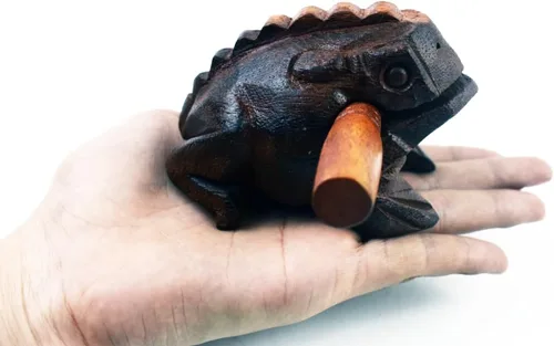 Miniatura 2 de Rana guiro pulgadas bloque de madera instrumento musical percusión Instrumento musical tamaño perfecto Madera natural Güiro Frog.