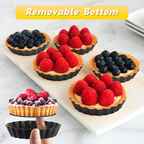 Miniatura 4 de Tessco 16 Piezas Mini Sartenes para Tartas con Fondo Extraíble Antiadherente Mini Quiche Mini Sartenes para Tartas de Pastel de Molde Lado Estriado