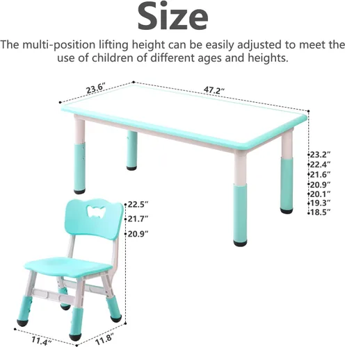 Miniatura 2 de monleelnom Juego de mesa y silla para niños adecuado para niños y niñas de 2 a 12 años, altura ajustable, se puede pintar con 6 asientos, adecuado