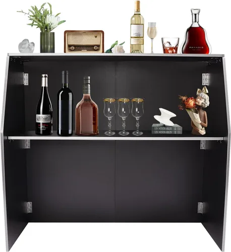 Barra de eventos portátil plegable con estantes superiores y medios, 47.75 x 19.5 x 42.75 pulgadas, gabinete de bar portátil plegable para fiestas y