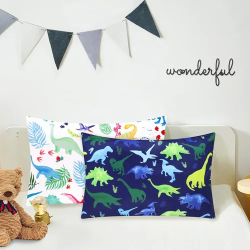 Miniatura 6 de Funda de almohada para niños pequeños, funda de almohada para dormir, paquete de 2 unidades, juego de dinosaurios para almohadas de 13 x 18 pulgadas