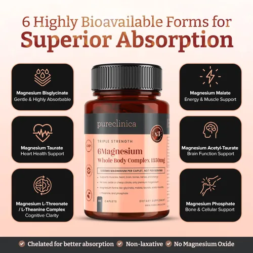 Miniatura 3 de Complejo de magnesio de doble fuerza para todo el cuerpo 1350 mg x 90 comprimidos - 247 mg de magnesio elemental - 6 formas superiores para soporte