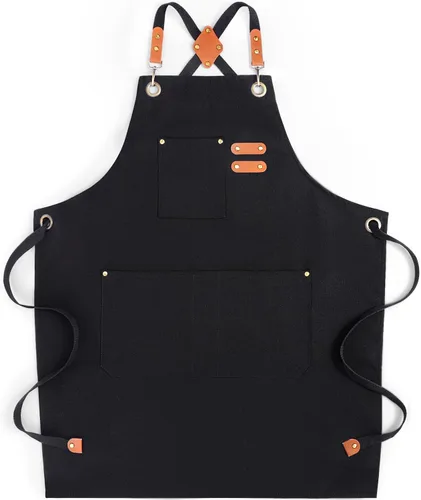 Miniatura 10 de Delantales de chef para hombres y mujeres con bolsillos grandes, delantal de cocina de lona de algodón repelente al agua para cocinar
