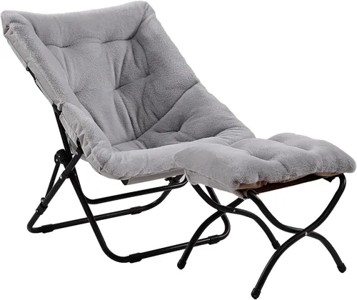 Miniatura 11 de Cómoda silla plegada, silla plegable de gran tamaño de piel sintética suave, silla flexible para adultos y niños, silla lunar con marco de metal