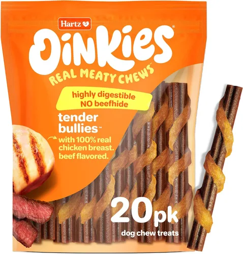 Miniatura 9 de Hartz Oinkies Costillas Tiernas con Pollo Real, Pato y Verduras, Golosinas para Perros Sabor a Mantequilla de Maní Sin Cuero Crudo, Masticables