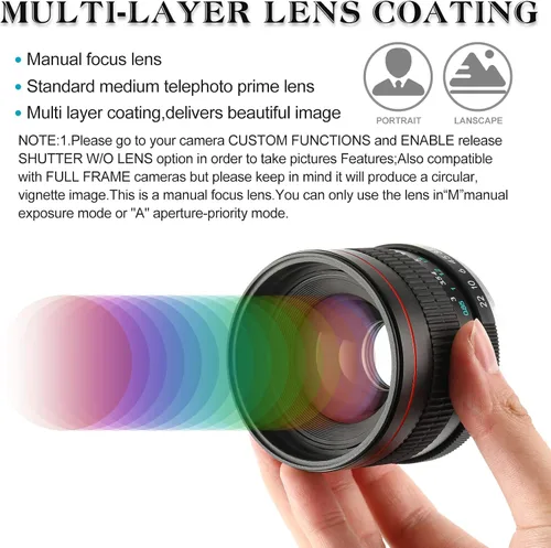 Miniatura 4 de JINTU 85mm f1,8 Lente de Cámara Manual Fija Prime para Nikon SLR D5600 D3200 D610 D750 D780 D810 D850 D3300 D3500 D5100 D5200 D5300 D7100 D7200 D90