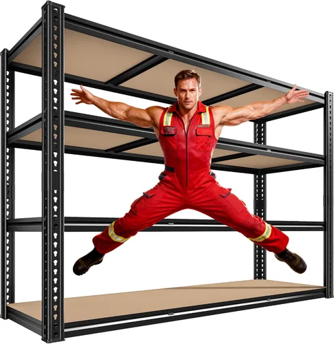 ROOMFAVE Estantería de metal para garaje de 60 pulgadas de ancho, estantes de almacenamiento de 2800 libras, estantería ajustable de 4 niveles para
