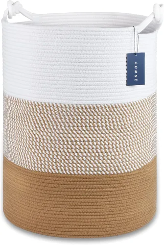 Miniatura 20 de COMSE Cesta de Manta Extra Grande, Cesta de Almacenamiento Tejida Alta, Cesta de Guardería, 15.7"x 21.7", Cesta de Lavandería de Cuerda de Algodón