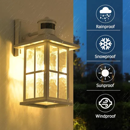 Miniatura 5 de FLEDAVID Luminarias de Pared Exteriores con Sensor de Movimiento del Anochecer al Amanecer, Farol de Porche Exterior Blanco, Iluminación de Aplique