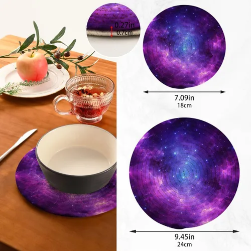 Miniatura 3 de Juego de soportes redondos de algodón para ollas de cocina, alfombrillas calientes del universo, galaxia, nebulosa, espacio para platos calientes