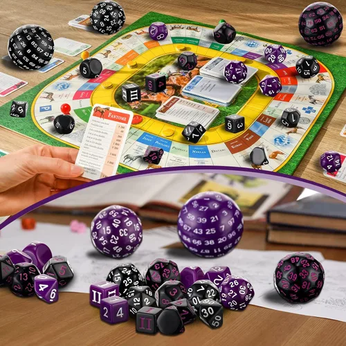 Miniatura 6 de Libima Juego completo de 3 dados poliédricos D3-D100 de 100 caras multicara D100 para juegos de rol y fiestas (colores clásicos)