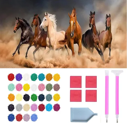 Jethami Kits de pintura de diamantes de caballo para adultos, 5D DIY de gran tamaño redondo grande diamante arte kits de animales de taladro