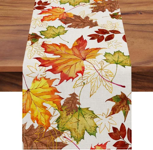 Miniatura 10 de Seliem Juego de 4 manteles individuales de hojas de arce otoñales, manteles individuales de otoño con hojas doradas y rústicas para mesa de comedor