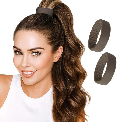 2 ligas para el cabello flexibles PONY-O medianas, soportes para cola de caballo: para cabello fino a normal o ligeramente grueso (marrón)