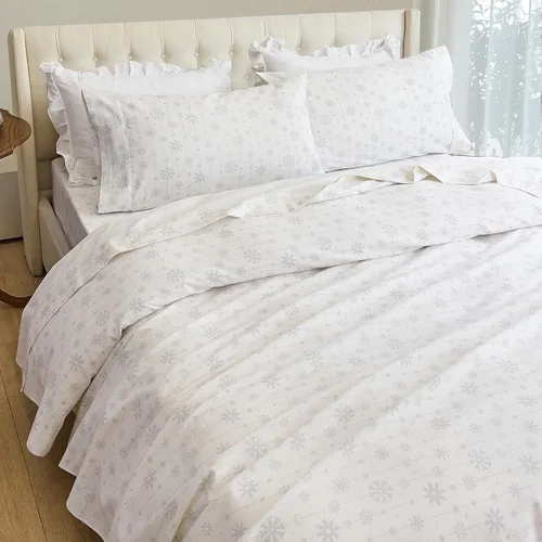 Miniatura 3 de Elegant Comfort Juego de sábanas ultrasuaves de franela de 100% algodón turco, 4 piezas, sábanas de franela de Navidad navideñas, cálidas y Copo