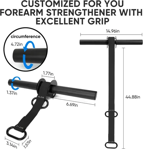 Miniatura 3 de Fortalecedor de antebrazo y rodillo de muñeca, correas de nailon ultra fuertes de 43.3 pulgadas o 51.2 pulgadas, ejercitador de antebrazo