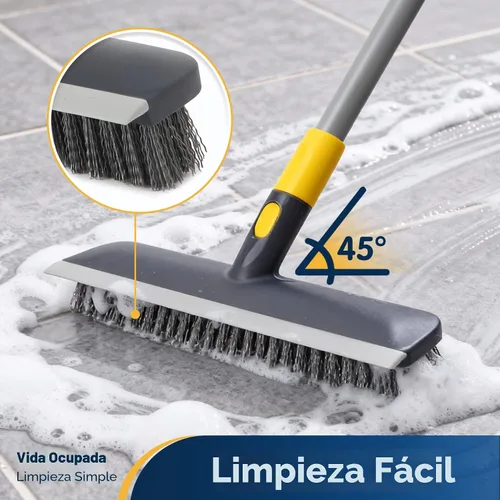 Miniatura 2 de Yocada Cepillo de Fregar Suelos Mango Telescópico 2 en 1 Cepillo Raspador Cerdas Rígidas Fregador de Ducha para Limpiar Patio Baño Garaje Cocina