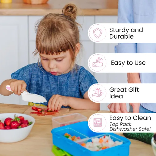 Miniatura 8 de Zulay - Juego de cuchillos infantiles de 3 piezas para cocinar y hornear reales, cuchillos para niños pequeños para cortar frutas, verduras y Rosado