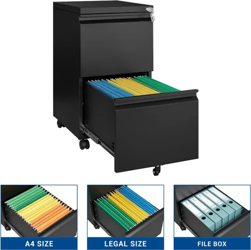 Miniatura 6 de Fesbos Archivador vertical de 2 cajones Armario de llenado móvil con cerradura para archivos legales o de letras Archivador de almacenamiento