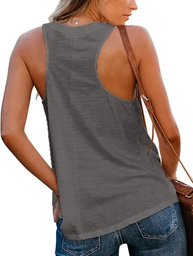Miniatura 3 de Sunborui Camiseta sin mangas con cuello en V para mujer, estilo casual, básica, color liso