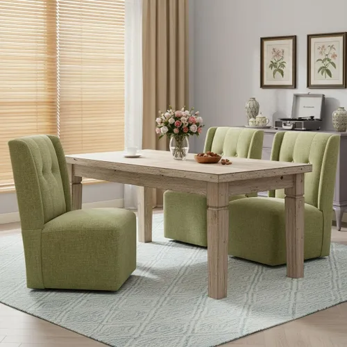 Miniatura 2 de Silla de comedor giratoria con ruedas, silla de comedor con ruedas, moderna silla tapizada con respaldo alto sin brazos para sala de estar, cocina