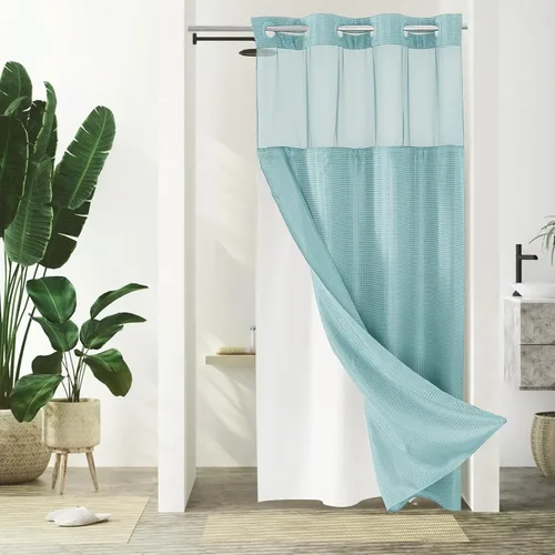 Miniatura 36 de Gibelle: cortina de ducha pequeña para baño de 36x74, cortina de ducha de punto gofre con juego de forro de tela a presión, no necesita ganchos