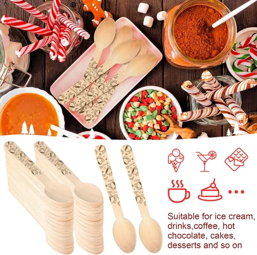 Miniatura 5 de Hoolerry 100 piezas cucharas de madera desechables de Navidad 14 cm Barra de degustación de invierno con sabor a barra de caramelo de chocolate