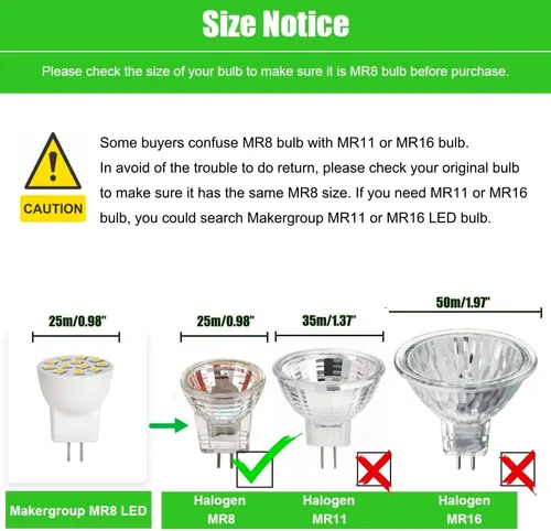 Miniatura 3 de MR8 Bombillas LED 2W 12V Gu4.0 Bi-pin Bombillas LED Blanco Cálido 2700K-3000K para iluminación de paisaje de bajo voltaje al aire libre y luces
