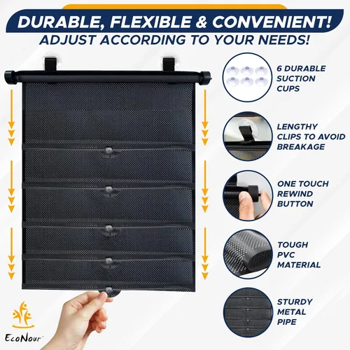 Miniatura 7 de EcoNour Persianas de ventana de coche para bebé (paquete de 2) – Actualizadas Persianas para ventana lateral Viene con ventosas mejoradas