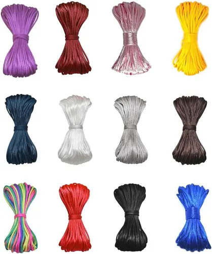 Miniatura 54 de 2.0 mm x 110 yardas de cordón de satén de nailon para abalorios, hilo trenzado para nudos chinos, rattail, macramé, pulseras, collares, fabricación