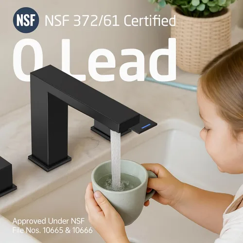 Miniatura 7 de KES Todos los grifos de baño de metal negro de 8 pulgadas, grifo de lavabo de baño generalizado, grifo de tocador de 3 agujeros con mangueras