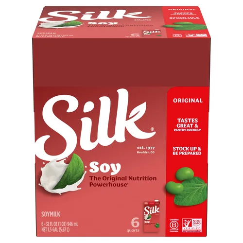 Miniatura 4 de Silk Leche de soja estable, original, sin lácteos, vegana, verificada por proyecto sin OMG, 1 cuarto de galón (paquete de 6)