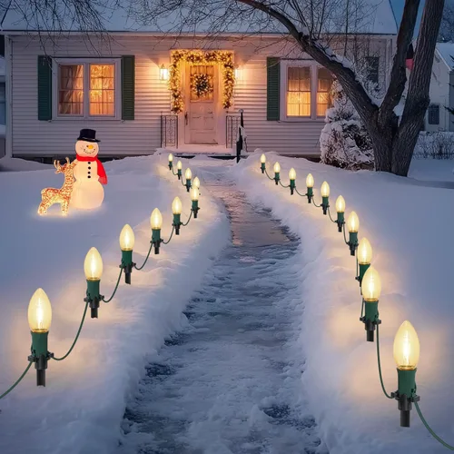Miniatura 10 de USOKYO Luces LED C9 de 45 pies para caminos de Navidad al aire libre, 30 bombillas multicolor, impermeables, conectables, luces de Navidad