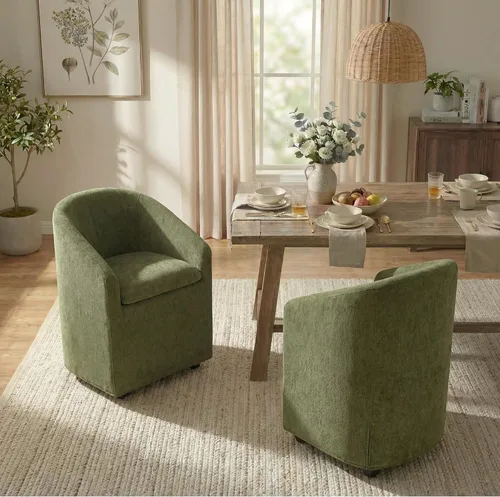 Miniatura 11 de KISLOT Sillas de comedor tapizadas con ruedas, funda lavable, sillas de comedor modernas con respaldo de barril y reposabrazos dobles para cocina