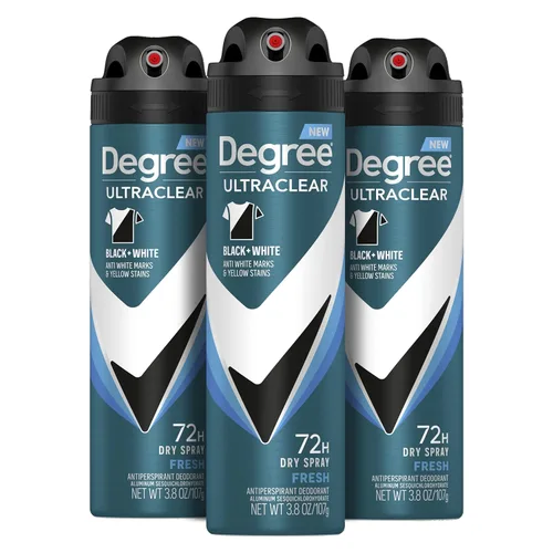 Degree Men Antitranspirant Spray Black + White 3 unidades protege de las manchas de desodorante Desodorante en aerosol seco al instante 3.8 onzas