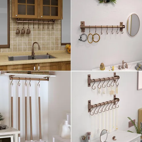 Miniatura 5 de Dseap Soporte para Utensilios de Cocina, Estante para Ollas y Sartenes Montado en la Pared, Riel de Cocina con 8 Ganchos para Colgar Utensilios