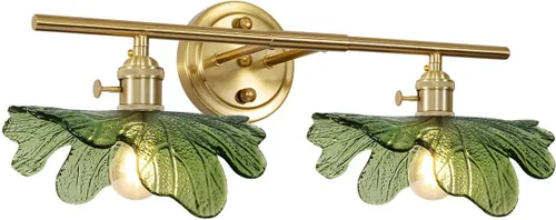 2 Lámparas de Baño sobre Espejo, Apliques de Pared Vintage con Pantalla de Cristal Verde, Luces de Tocador de Mediados de Siglo, Aplique de Pared