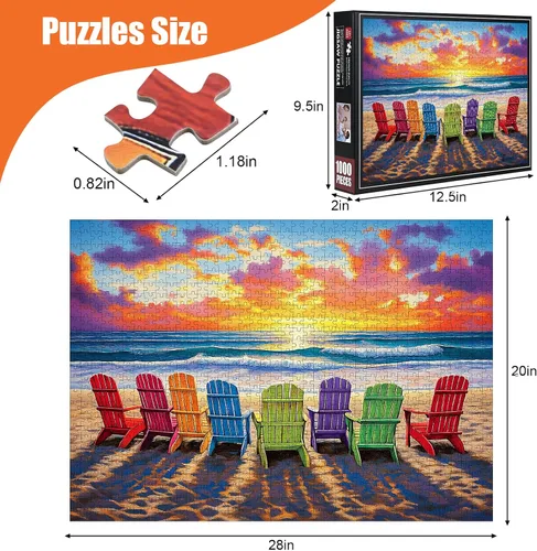 Miniatura 2 de Rompecabezas de playa para adultos de 1000 piezas – Coloridos rompecabezas de playa, silla de descanso, rompecabezas de verano con letras