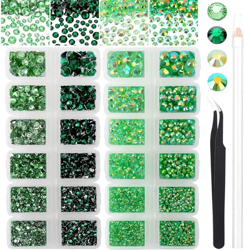 15000 unidades de diamantes de imitación de resina de la serie verde de 0.18 a 0.18 pulgadas, redondos sin termofijar, gelatina y parte inferior