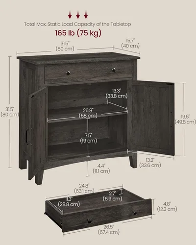 Miniatura 3 de VASAGLE Colección LIRY - Armario de bufé, armario de barra de café con cajón, estante ajustable, aparador de almacenamiento con orificio