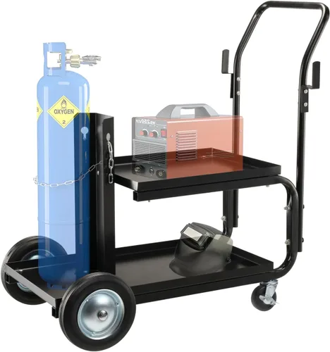 Carro de soldadura, carro de soldador MIG TIG ARC con mango mejorado, ruedas galvanizadas, carro de tanque de soldadura portátil de capacidad de 175