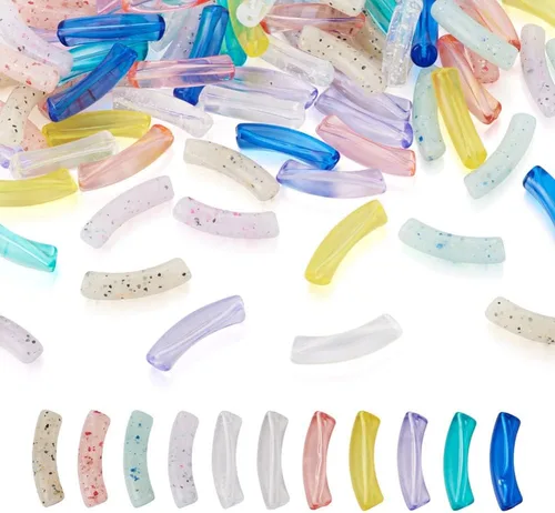 Miniatura 14 de 40 cuentas de tubo de imitación de piedras preciosas acrílicas, coloridas cuentas curvas acrílicas opacas gruesas con cuentas de disco espaciador