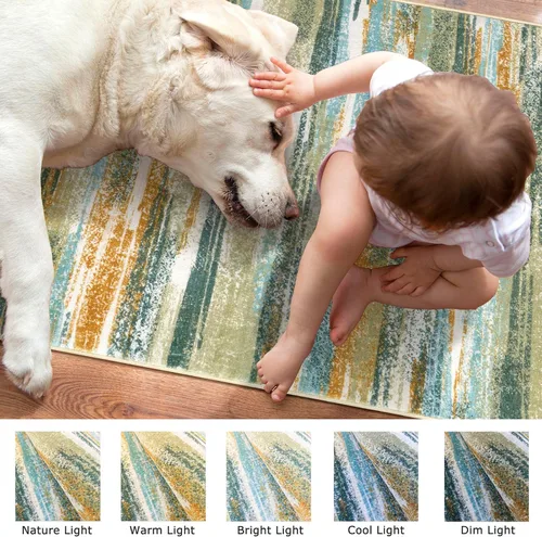 Miniatura 4 de Alfombra de pasillo moderna Lansny 2 x 6 pulgadas, alfombra de cocina lavable verde mostaza multicolor, alfombra antideslizante suave para pasillo