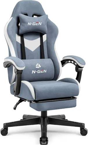 Miniatura 15 de N-GEN GAMING Silla de videojuegos con reposapiés, soporte lumbar para el hogar, oficina, respaldo alto, reclinable, altura ajustable, ergonómica