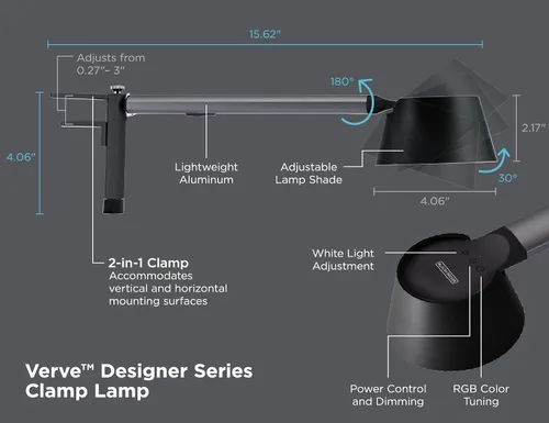 Miniatura 8 de BLACK+DECKER Verve Designer - Luz inteligente de abrazadera, funciona con Alexa, se adapta a cubículos y cabeceras, modo circadiano automático, LED