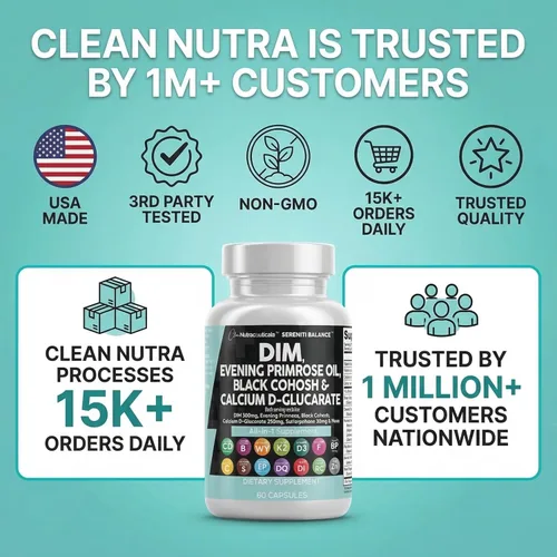 Miniatura 8 de Clean Nutraceuticals DIM Evening Primrose Black Cohosh Calcio D-Glucarato Sulforafano Extracto de semilla de lino – Vitaminas de apoyo hormonal