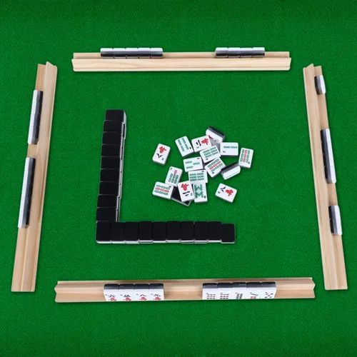 Miniatura 6 de GOTHINK Juego de 4 bandejas de azulejos de mahjong de madera, mejora tu juego de Mahjong, estantes para mahjong, tren mexicano, dominó y más